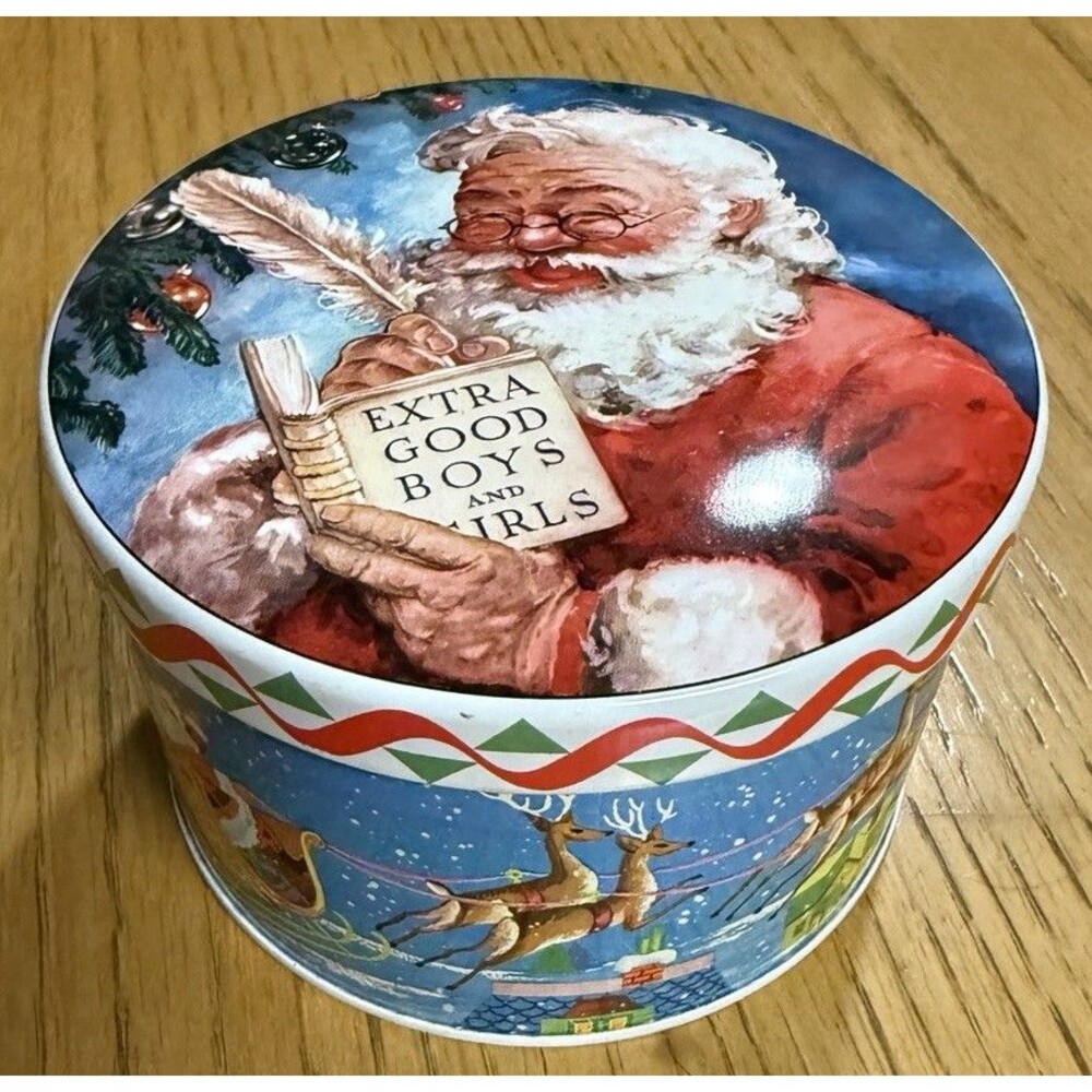 Vintage Daher Santa Extra Good Boys Girls List Sleigh Reindeer Christmas Tin